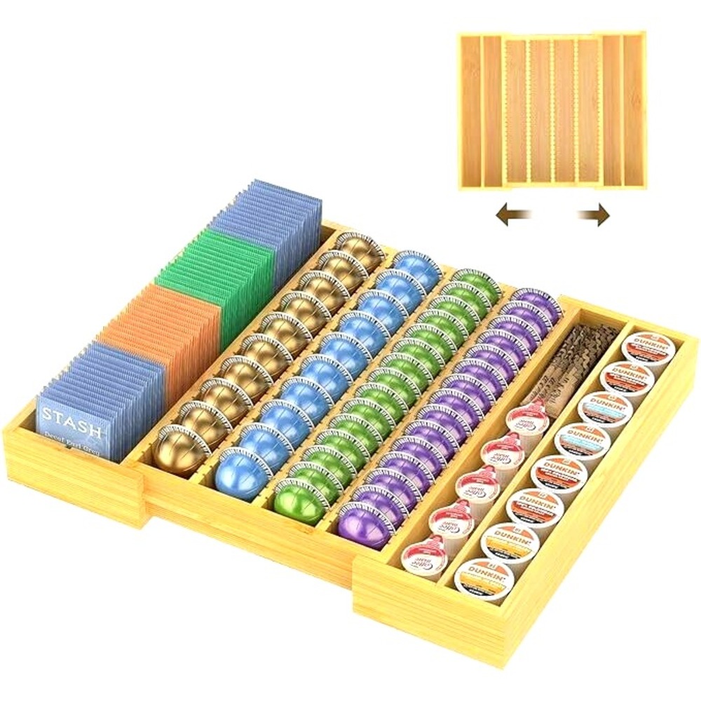 Bamboo K Cup Drawer Organizer Coffee Pod Storage Kitchen Countertop